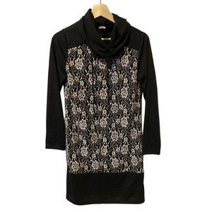 LACE TRIM DRESS/TUNIC W/DRAWSTRING COWL NECK